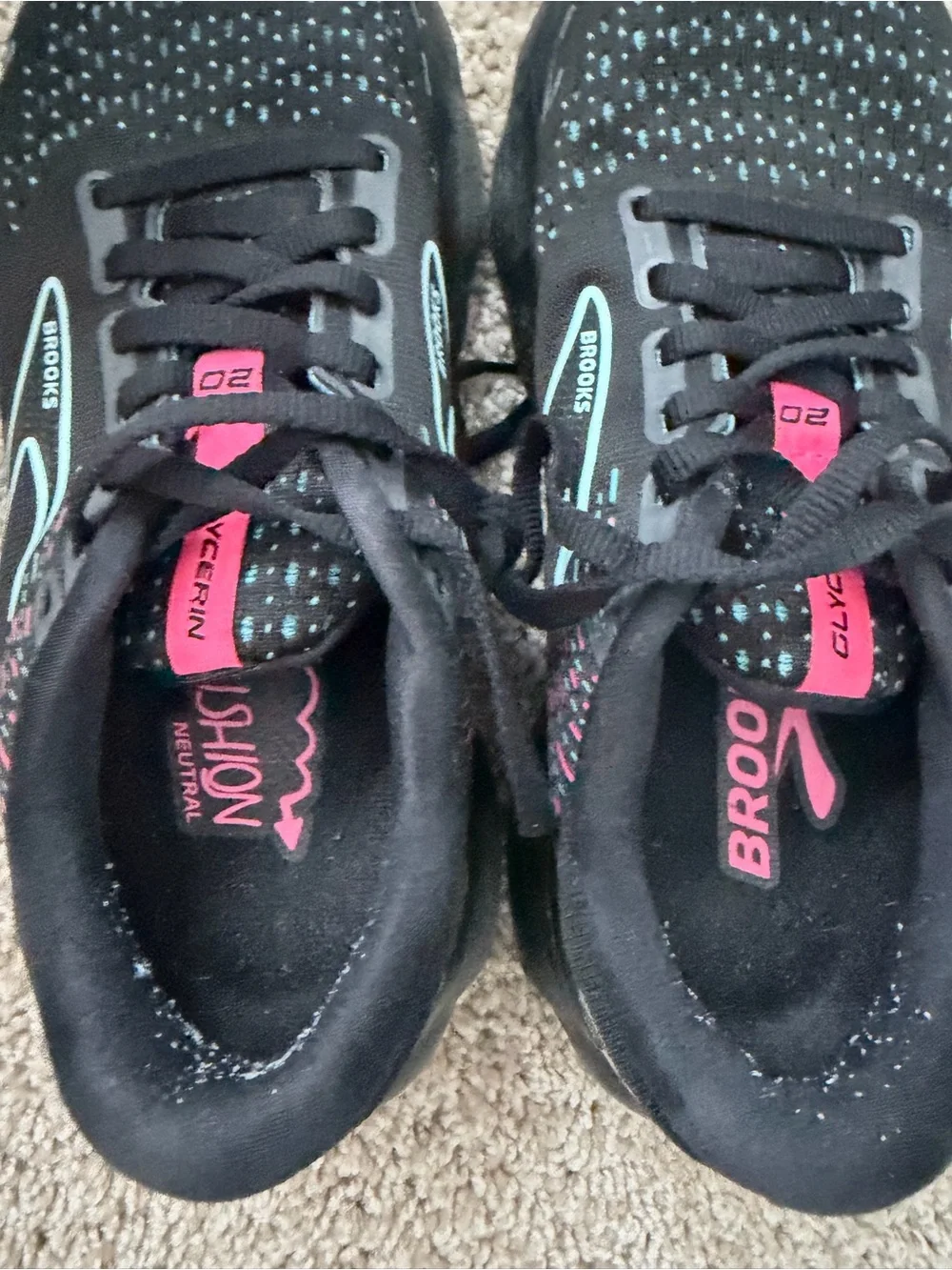 Brooks Glycerin 20 Women’s Running Shoes Black Blue Pink Size 7 Athletic